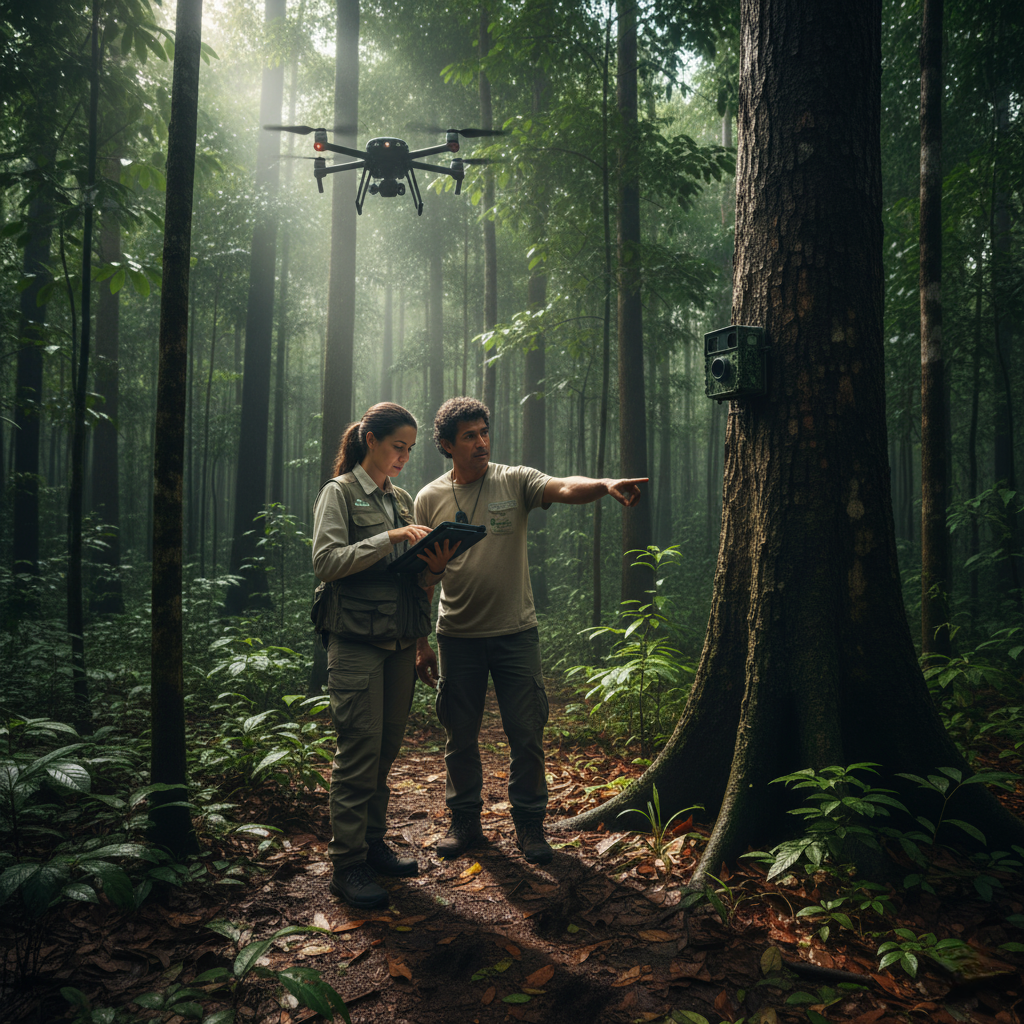 Pesquisador monitorando fauna